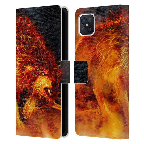 Tom Wood Fire Creatures Wolf Stalker Leather Book Wallet Case Cover For OPPO Reno4 Z 5G