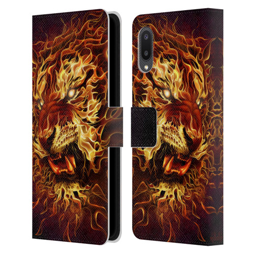 Tom Wood Fire Creatures Tiger Leather Book Wallet Case Cover For Samsung Galaxy A02/M02 (2021)