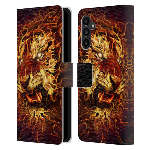 Tom Wood Fire Creatures Tiger Leather Book Wallet Case Cover For Samsung Galaxy A13 5G (2021)