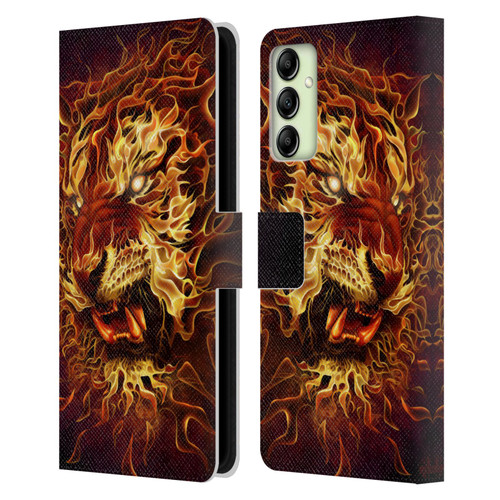 Tom Wood Fire Creatures Tiger Leather Book Wallet Case Cover For Samsung Galaxy A14 5G