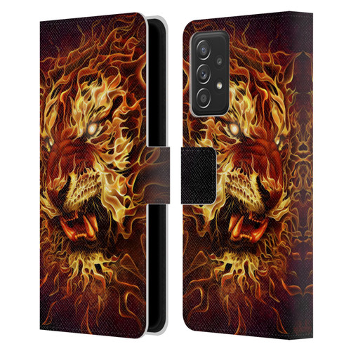 Tom Wood Fire Creatures Tiger Leather Book Wallet Case Cover For Samsung Galaxy A52 / A52s / 5G (2021)