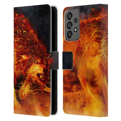 Tom Wood Fire Creatures Wolf Stalker Leather Book Wallet Case Cover For Samsung Galaxy A73 5G (2022)