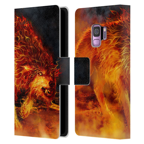 Tom Wood Fire Creatures Wolf Stalker Leather Book Wallet Case Cover For Samsung Galaxy S9