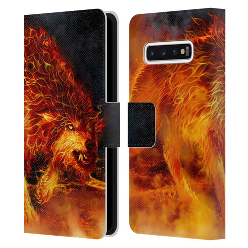 Tom Wood Fire Creatures Wolf Stalker Leather Book Wallet Case Cover For Samsung Galaxy S10