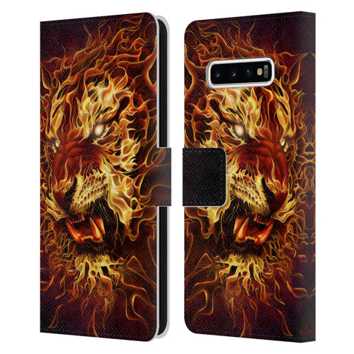 Tom Wood Fire Creatures Tiger Leather Book Wallet Case Cover For Samsung Galaxy S10+ / S10 Plus