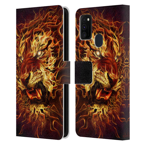 Tom Wood Fire Creatures Tiger Leather Book Wallet Case Cover For Samsung Galaxy M30s (2019)/M21 (2020)