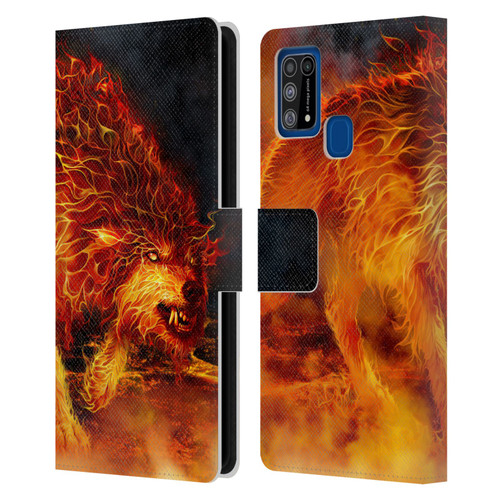 Tom Wood Fire Creatures Wolf Stalker Leather Book Wallet Case Cover For Samsung Galaxy M31 (2020)