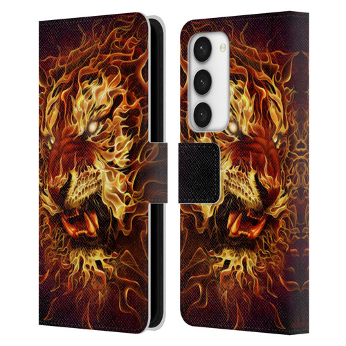 Tom Wood Fire Creatures Tiger Leather Book Wallet Case Cover For Samsung Galaxy S23 5G