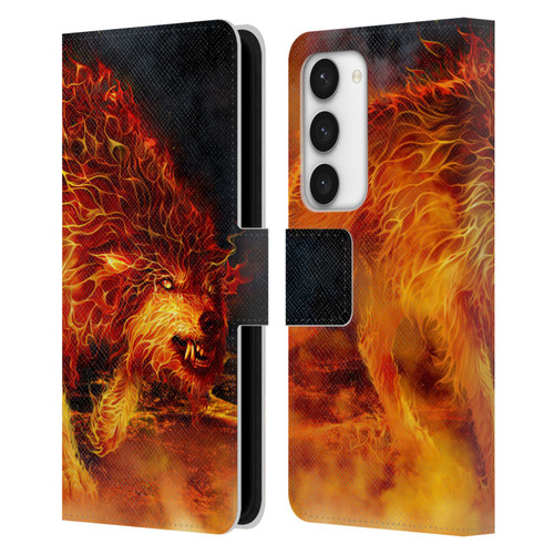 Tom Wood Fire Creatures Wolf Stalker Leather Book Wallet Case Cover For Samsung Galaxy S23 5G