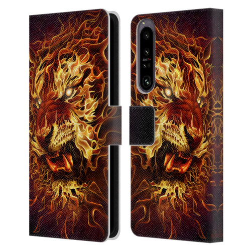 Tom Wood Fire Creatures Tiger Leather Book Wallet Case Cover For Sony Xperia 1 IV