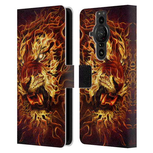 Tom Wood Fire Creatures Tiger Leather Book Wallet Case Cover For Sony Xperia Pro-I
