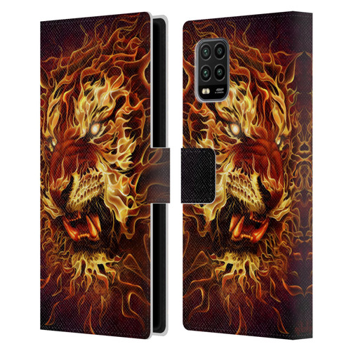 Tom Wood Fire Creatures Tiger Leather Book Wallet Case Cover For Xiaomi Mi 10 Lite 5G