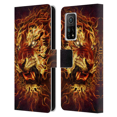 Tom Wood Fire Creatures Tiger Leather Book Wallet Case Cover For Xiaomi Mi 10T 5G