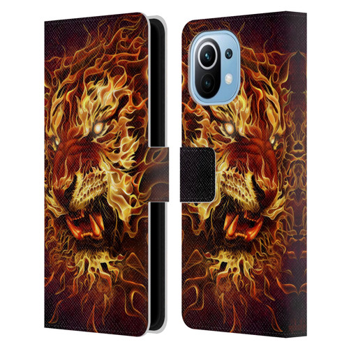 Tom Wood Fire Creatures Tiger Leather Book Wallet Case Cover For Xiaomi Mi 11