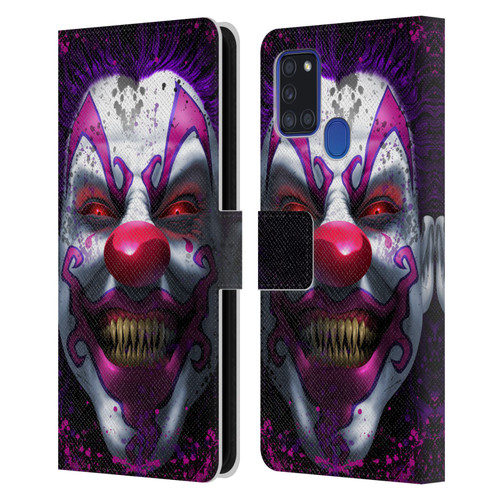 Tom Wood Horror Keep Smiling Clown Leather Book Wallet Case Cover For Samsung Galaxy A21s (2020)
