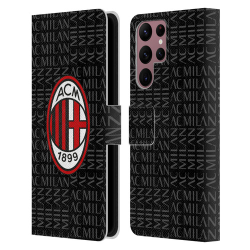 AC Milan Crest Patterns Red And Grey Leather Book Wallet Case Cover For Samsung Galaxy S22 Ultra 5G