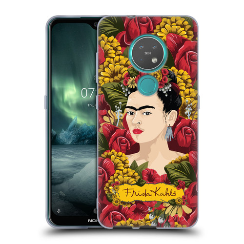 Frida Kahlo Red Florals Portrait Pattern Soft Gel Case for Nokia 6.2 / 7.2