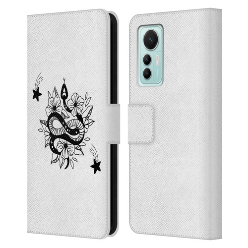 Haroulita Celestial Tattoo Snake And Flower Leather Book Wallet Case Cover For Xiaomi 12 Lite