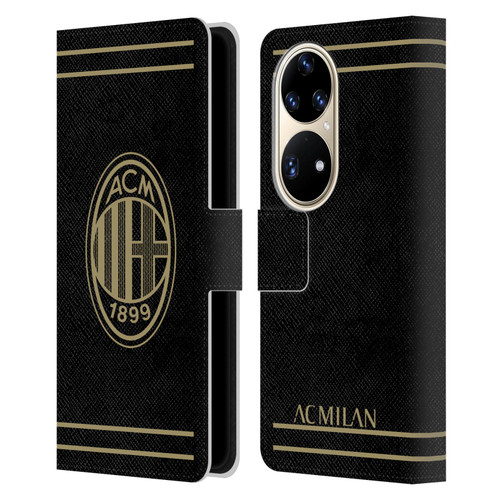AC Milan Crest Black And Gold Leather Book Wallet Case Cover For Huawei P50 Pro