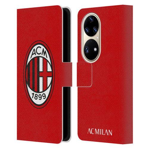 AC Milan Crest Full Colour Red Leather Book Wallet Case Cover For Huawei P50 Pro
