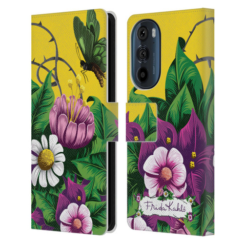 Frida Kahlo Purple Florals Butterfly Leather Book Wallet Case Cover For Motorola Edge 30