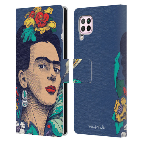 Frida Kahlo Sketch Flowers Leather Book Wallet Case Cover For Huawei Nova 6 SE / P40 Lite