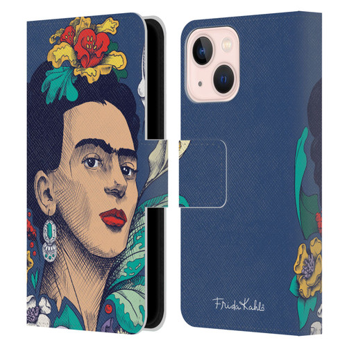 Frida Kahlo Sketch Flowers Leather Book Wallet Case Cover For Apple iPhone 13 Mini