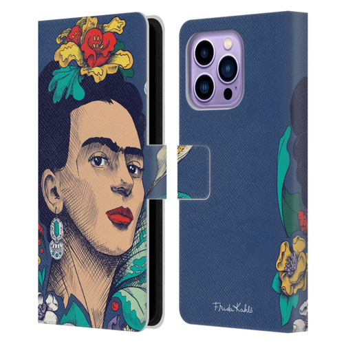 Frida Kahlo Sketch Flowers Leather Book Wallet Case Cover For Apple iPhone 14 Pro Max