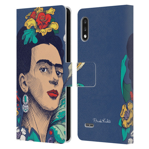 Frida Kahlo Sketch Flowers Leather Book Wallet Case Cover For LG K22