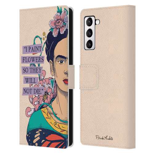 Frida Kahlo Sketch I Paint Flowers Leather Book Wallet Case Cover For Samsung Galaxy S21+ 5G