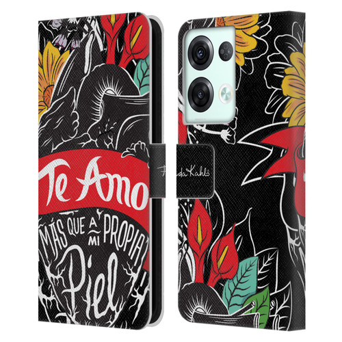 Frida Kahlo Typography Heart Leather Book Wallet Case Cover For OPPO Reno8 Pro