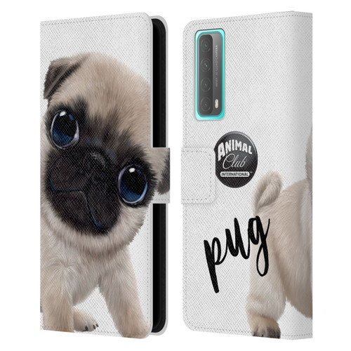 Animal Club International Faces Pug Leather Book Wallet Case Cover For Huawei P Smart (2021)