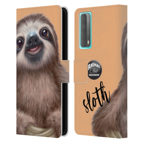 Animal Club International Faces Sloth Leather Book Wallet Case Cover For Huawei P Smart (2021)