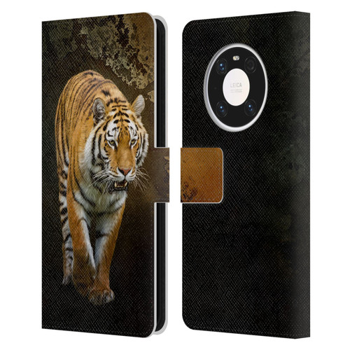 Simone Gatterwe Animals Siberian Tiger Leather Book Wallet Case Cover For Huawei Mate 40 Pro 5G