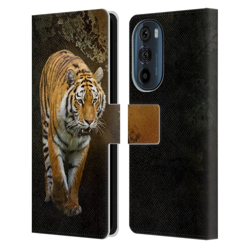 Simone Gatterwe Animals Siberian Tiger Leather Book Wallet Case Cover For Motorola Edge 30
