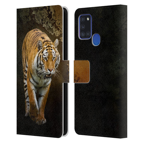 Simone Gatterwe Animals Siberian Tiger Leather Book Wallet Case Cover For Samsung Galaxy A21s (2020)