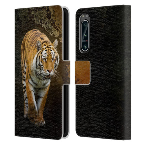 Simone Gatterwe Animals Siberian Tiger Leather Book Wallet Case Cover For Sony Xperia 5 IV