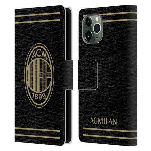 AC Milan Crest Black And Gold Leather Book Wallet Case Cover For Apple iPhone 11 Pro