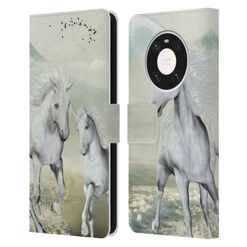 Simone Gatterwe Horses White On The Beach Leather Book Wallet Case Cover For Huawei Mate 40 Pro 5G