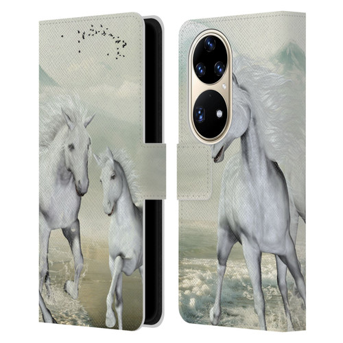 Simone Gatterwe Horses White On The Beach Leather Book Wallet Case Cover For Huawei P50 Pro