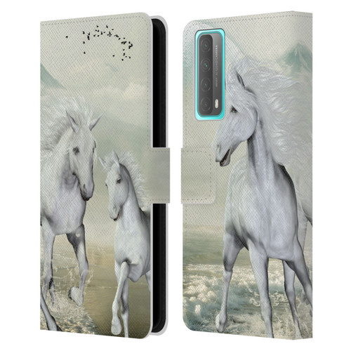 Simone Gatterwe Horses White On The Beach Leather Book Wallet Case Cover For Huawei P Smart (2021)