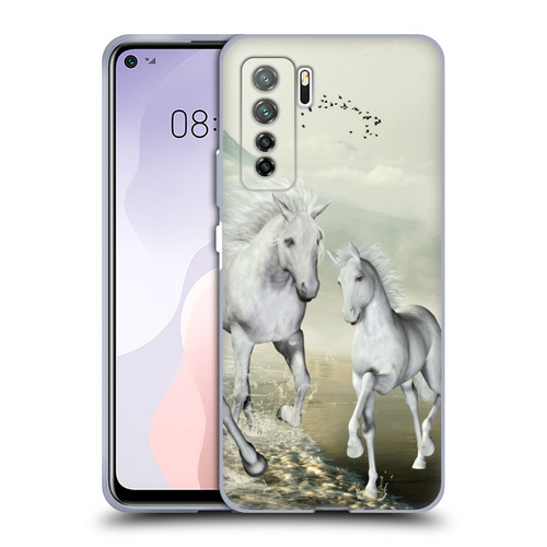 Simone Gatterwe Horses White On The Beach Soft Gel Case for Huawei Nova 7 SE/P40 Lite 5G