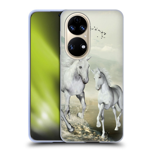 Simone Gatterwe Horses White On The Beach Soft Gel Case for Huawei P50