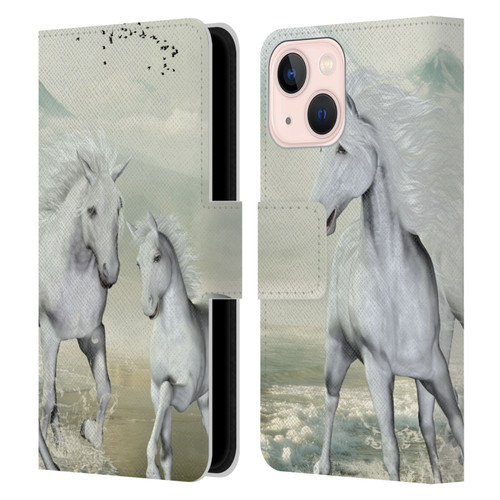 Simone Gatterwe Horses White On The Beach Leather Book Wallet Case Cover For Apple iPhone 13 Mini
