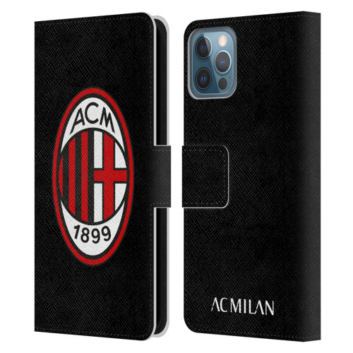 AC Milan Crest Full Colour Black Leather Book Wallet Case Cover For Apple iPhone 12 / iPhone 12 Pro