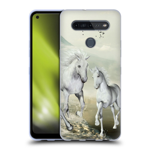 Simone Gatterwe Horses White On The Beach Soft Gel Case for LG K51S