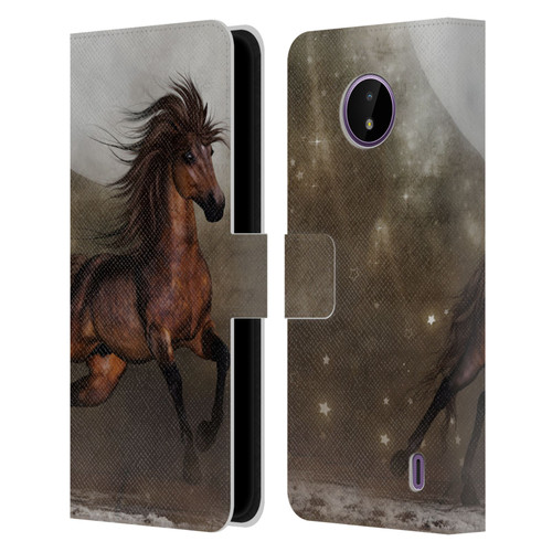 Simone Gatterwe Horses Brown Leather Book Wallet Case Cover For Nokia C10 / C20