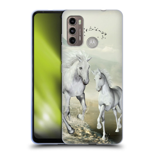 Simone Gatterwe Horses White On The Beach Soft Gel Case for Motorola Moto G60 / Moto G40 Fusion