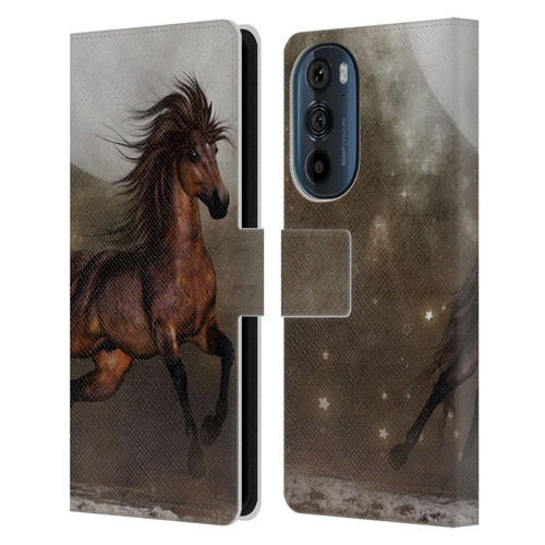 Simone Gatterwe Horses Brown Leather Book Wallet Case Cover For Motorola Edge 30