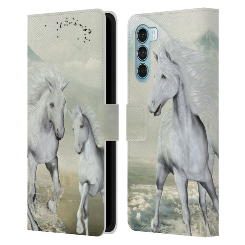 Simone Gatterwe Horses White On The Beach Leather Book Wallet Case Cover For Motorola Edge S30 / Moto G200 5G